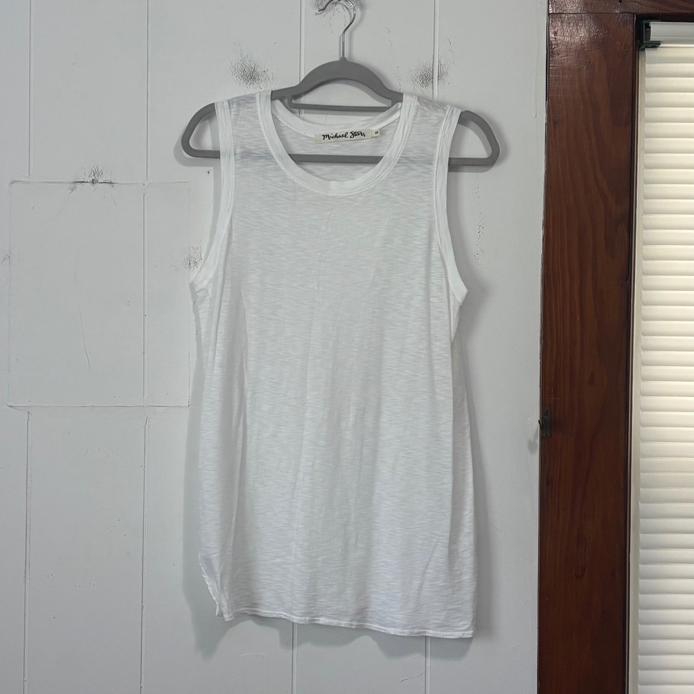 Michael Stars White Supima Cotton Sleeveless Tank Top Crew Neck OS